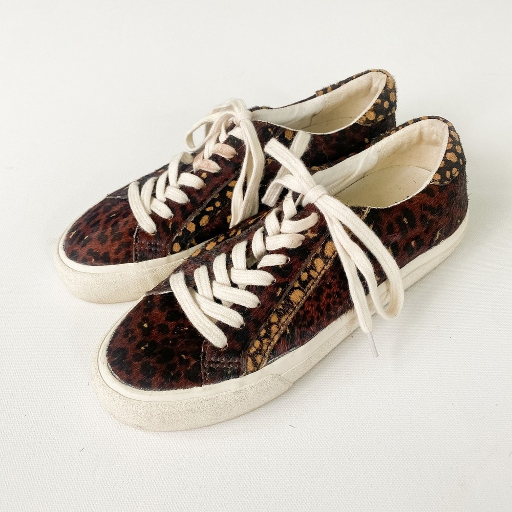 Madewell Sidewalk Low‎ Top Sneakers Painted Leopard Calf Hair Sz 6 Brown